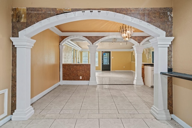 7847 Broadview Dr, Houston, TX 77061 - corridor with ornamental molding and a chandelier
