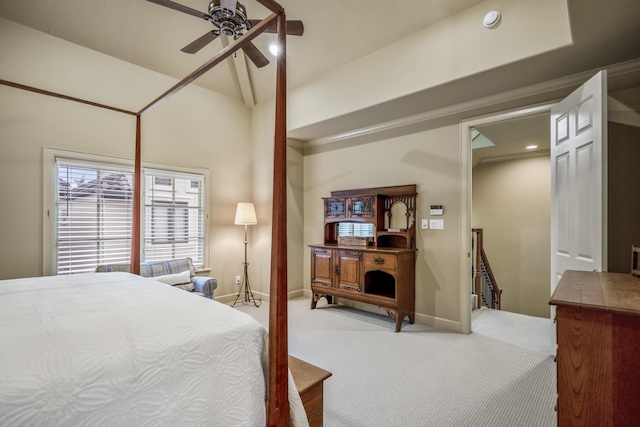 5023 La Branch St, Houston, TX 77004 - bedroom featuring carpet, lofted ceiling, a ceiling fan, and recessed lighting