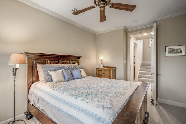 5023 La Branch St, Houston, TX 77004 - carpeted bedroom featuring crown molding and a ceiling fan