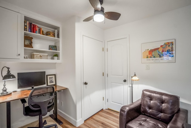 5023 La Branch St, Houston, TX 77004 - office area featuring light wood finished floors, ceiling fan, and built in study area