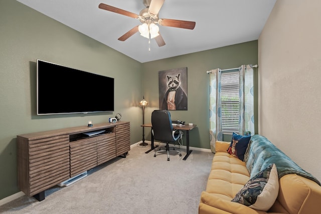 6619 Crystal Forest Trl, Katy, TX 77493 - carpeted home office with a ceiling fan and baseboards