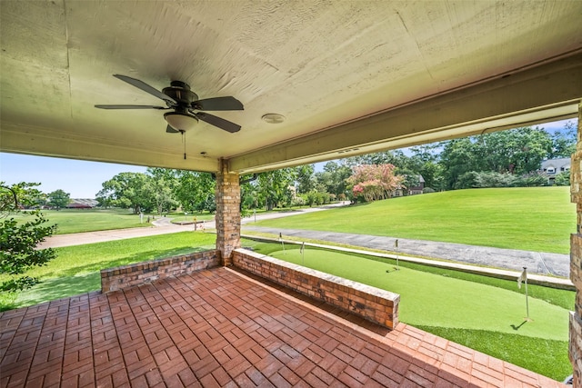 101 Fairway View Ln, Montgomery, TX 77356 - view of patio featuring a putting green and ceiling fan