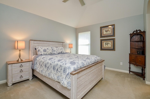 25718 Creek Ledge Dr, Katy, TX 77494 - bedroom with light carpet, lofted ceiling, and a ceiling fan