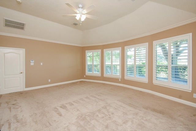 9610 Oakland Lake Way, Missouri City, TX 77459 - unfurnished room featuring plenty of natural light, light carpet, ceiling fan, and crown molding