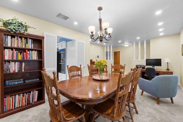 27225 Orth Ln, Conroe, TX 77385 - dining area featuring light carpet, a chandelier, and recessed lighting