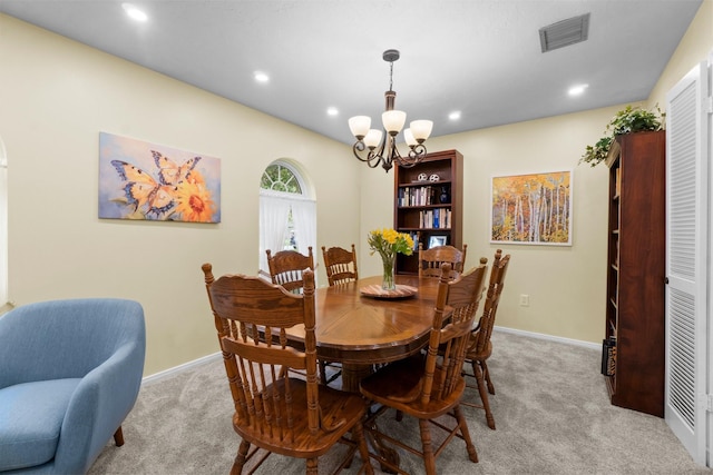 27225 Orth Ln, Conroe, TX 77385 - carpeted dining area featuring a chandelier and recessed lighting
