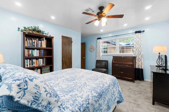27225 Orth Ln, Conroe, TX 77385 - bedroom featuring light colored carpet, recessed lighting, and a ceiling fan