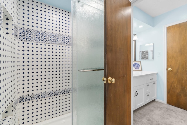 27225 Orth Ln, Conroe, TX 77385 - full bathroom featuring a shower with shower door and vanity
