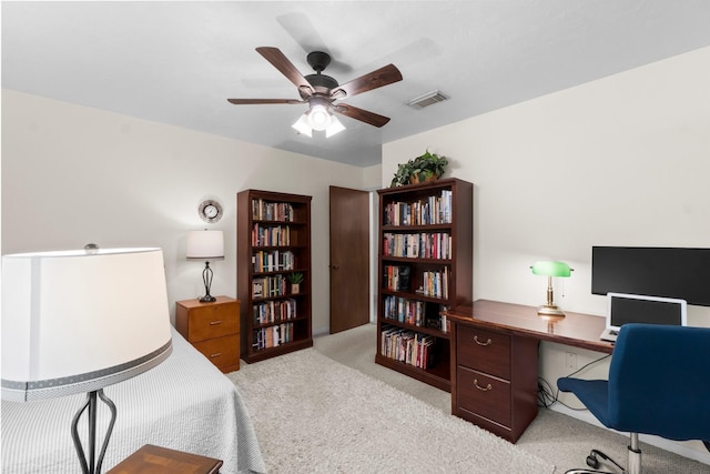 27225 Orth Ln, Conroe, TX 77385 - bedroom featuring carpet flooring, an office area, and a ceiling fan