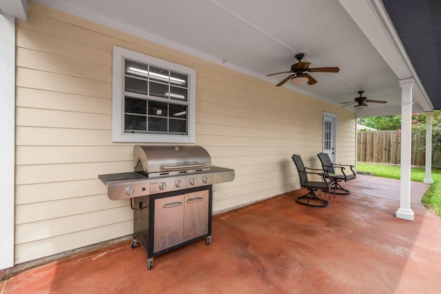 27225 Orth Ln, Conroe, TX 77385 - view of patio / terrace featuring a ceiling fan and area for grilling