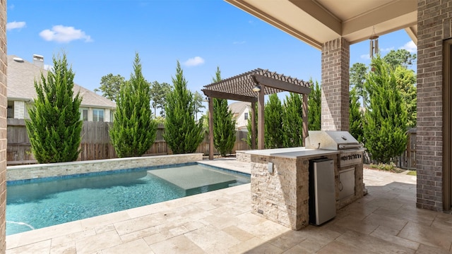 15139 Botanical Garden Dr, Conroe, TX 77302 - view of swimming pool featuring an outdoor kitchen, a patio, and a fenced backyard