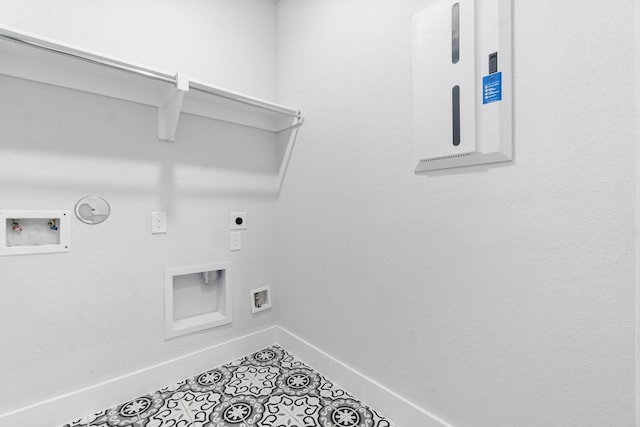 15139 Botanical Garden Dr, Conroe, TX 77302 - washroom with gas dryer hookup, hookup for a washing machine, tile patterned floors, and electric dryer hookup
