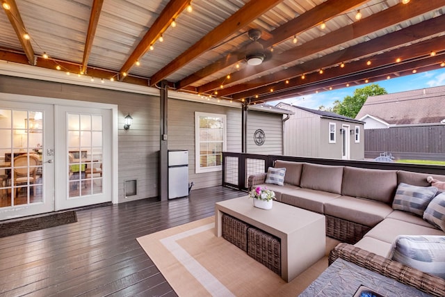 1838 Saxon Dr, Houston, TX 77018 - wooden deck with an outdoor hangout area and french doors