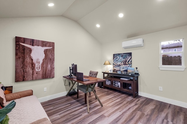 1838 Saxon Dr, Houston, TX 77018 - office area with a wall unit AC, lofted ceiling, recessed lighting, and wood finished floors