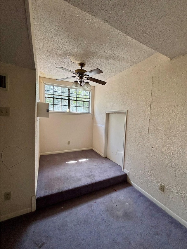 7947 Moore Dr, Pearland, TX 77584 - carpeted empty room featuring ceiling fan, a textured wall, and a textured ceiling