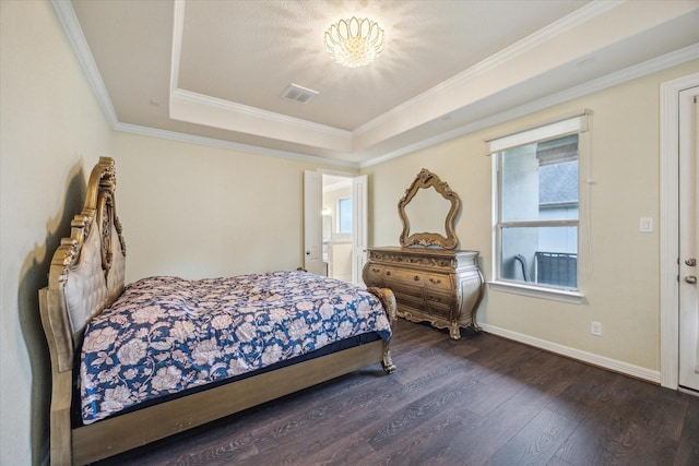 13205 Dartmoor Terrace Dr, Houston, TX 77077 - bedroom with wood finished floors, a raised ceiling, and crown molding