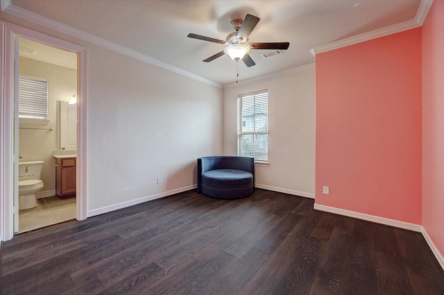 13205 Dartmoor Terrace Dr, Houston, TX 77077 - unfurnished room featuring dark wood-style floors, ceiling fan, and crown molding