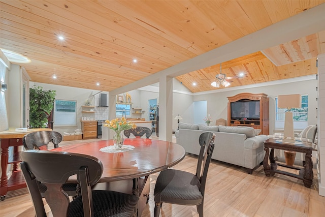 6170 Beech Dr, Montgomery, TX 77316 - dining area with wood ceiling, light wood finished floors, vaulted ceiling, and a chandelier