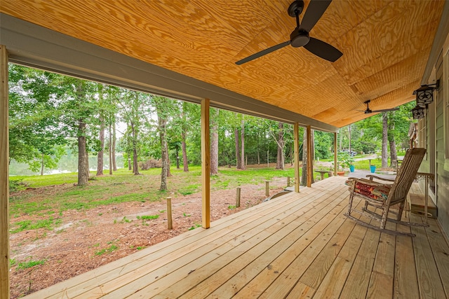 6170 Beech Dr, Montgomery, TX 77316 - wooden deck featuring ceiling fan and view of wooded area