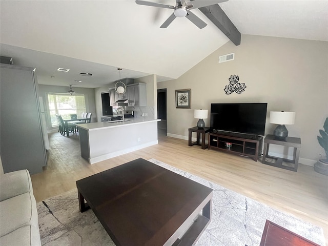 1502 Chilton Ln, Katy, TX 77493 - living room featuring light wood finished floors and ceiling fan