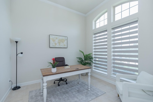 5506 Bellingen River Ln, Sugar Land, TX 77479 - tiled office space featuring crown molding and baseboards