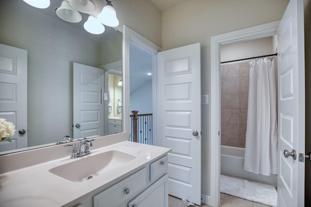 5506 Bellingen River Ln, Sugar Land, TX 77479 - bathroom with vanity, tile patterned flooring, and shower / bathtub combination with curtain