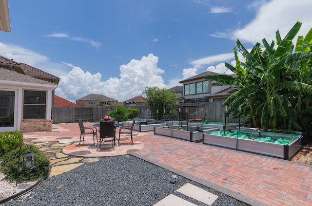 5506 Bellingen River Ln, Sugar Land, TX 77479 - fenced backyard featuring a vegetable garden and a patio area