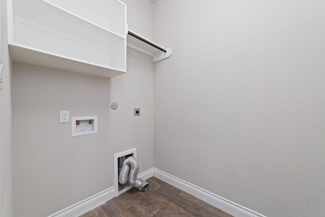 13727 Pedernales Ct, Cypress, TX 77429 - laundry area with hookup for an electric dryer, dark wood-type flooring, hookup for a washing machine, and hookup for a gas dryer