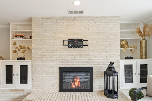 6429 Burgoyne Rd Unit 15, Houston, TX 77057 - detailed view of french doors, ornamental molding, and a large fireplace