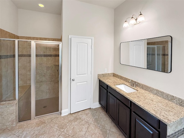 18614 Rimini Ridge Ct, Cypress, TX 77429 - bathroom with vanity, a shower stall, and tile patterned flooring