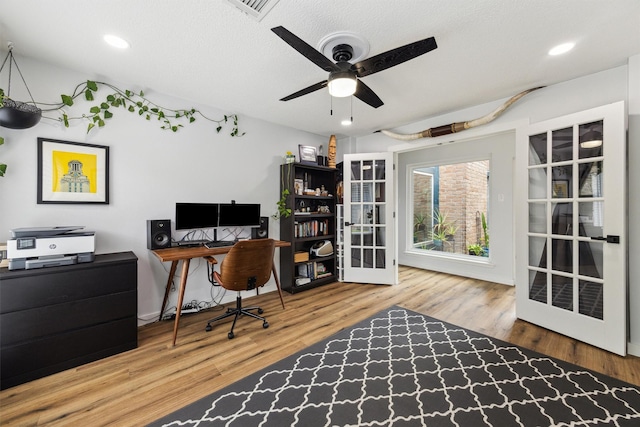 1818 Berryfield Dr, Houston, TX 77077 - office featuring ceiling fan, wood finished floors, and recessed lighting