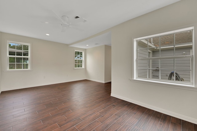 519 N Shady Ln, La Porte, TX 77571 - empty room with a ceiling fan, dark wood-style flooring, and recessed lighting