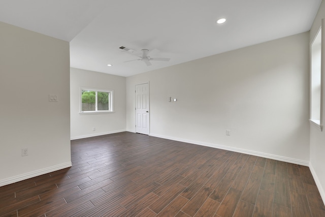 519 N Shady Ln, La Porte, TX 77571 - empty room featuring ceiling fan, dark wood finished floors, and recessed lighting