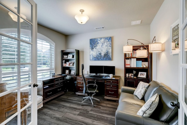 19222 Bullard Creek Dr, Cypress, TX 77433 - office with dark wood finished floors