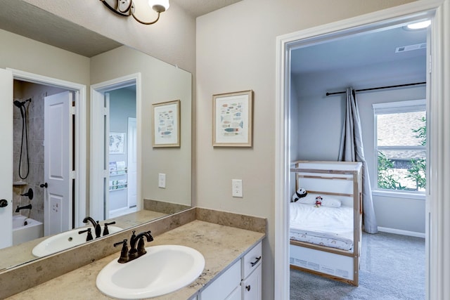 19222 Bullard Creek Dr, Cypress, TX 77433 - bathroom with vanity and bathtub / shower combination