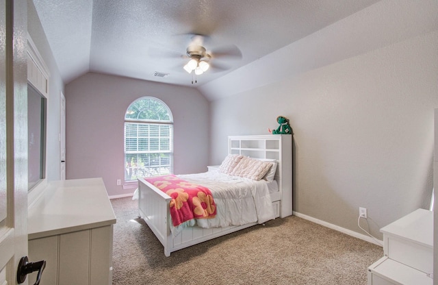 2512 Eagle Post Dr, Conroe, TX 77304 - bedroom with lofted ceiling, carpet, and ceiling fan