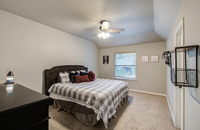 2512 Eagle Post Dr, Conroe, TX 77304 - carpeted bedroom featuring vaulted ceiling and ceiling fan