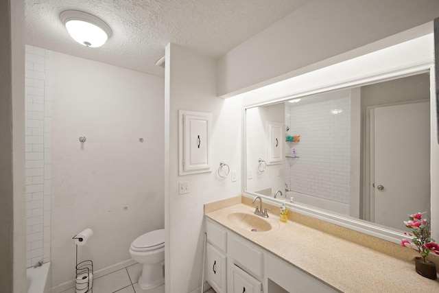411 Pickford Dr, Katy, TX 77450 - bathroom featuring vanity, a textured ceiling, tile patterned floors, and  shower combination