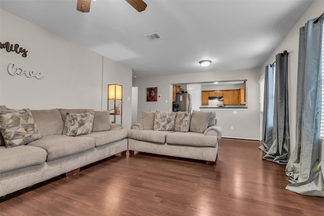 4714 Rumbling Canyon Ct, Katy, TX 77449 - living area with a ceiling fan and dark wood-style floors