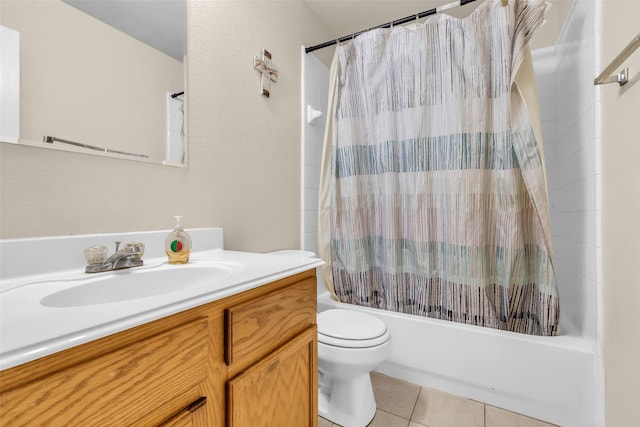 4714 Rumbling Canyon Ct, Katy, TX 77449 - bathroom with vanity, tile patterned flooring, and shower / tub combo with curtain