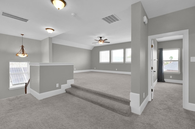 18618 Bridle Grove Ct, Tomball, TX 77377 - unfurnished room with carpet floors, plenty of natural light, a smoke detector, a ceiling fan, and lofted ceiling