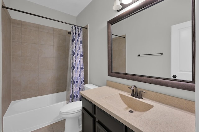 18618 Bridle Grove Ct, Tomball, TX 77377 - bathroom with vanity, shower / bathtub combination with curtain, and tile patterned flooring