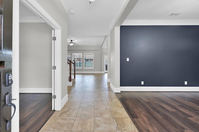 18618 Bridle Grove Ct, Tomball, TX 77377 - entrance foyer with ceiling fan and crown molding