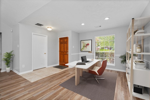 14306 Cypress Meadow Dr, Cypress, TX 77429 - home office featuring light wood finished floors and recessed lighting