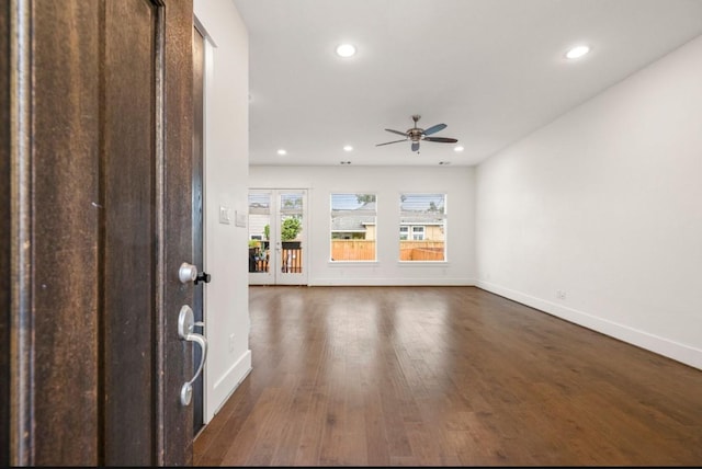 406 Yale Oaks Ln, Houston, TX 77091 - entryway featuring ceiling fan, dark wood-type flooring, and recessed lighting