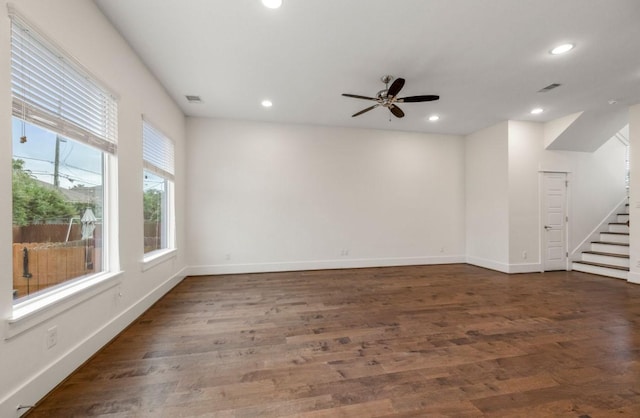 406 Yale Oaks Ln, Houston, TX 77091 - spare room with recessed lighting, stairs, a ceiling fan, and wood finished floors
