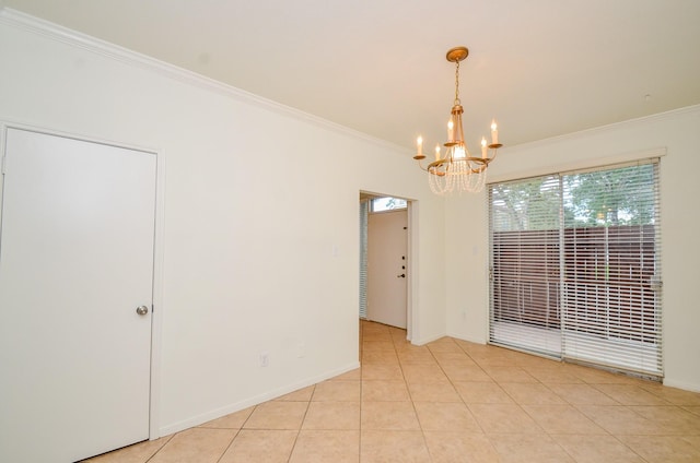 2100 Tanglewilde St Unit 169, Houston, TX 77063 - unfurnished room featuring crown molding, a chandelier, and light tile patterned floors