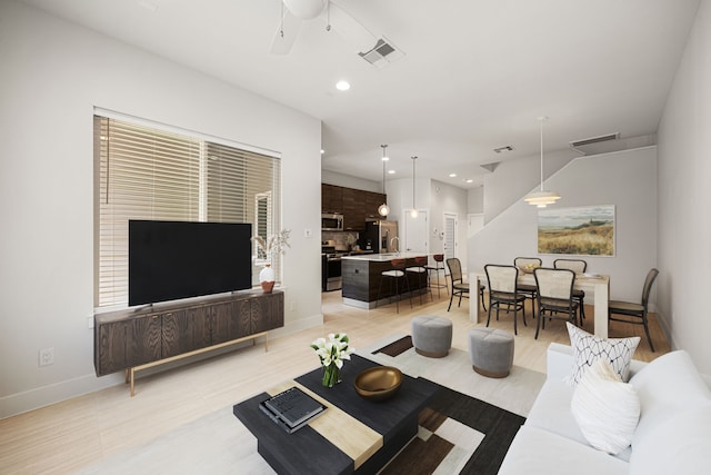 1907 Harlem St Unit A, Houston, TX 77020 - living room featuring a ceiling fan and recessed lighting
