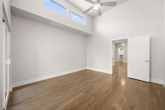 1907 Harlem St Unit A, Houston, TX 77020 - spare room featuring a ceiling fan, high vaulted ceiling, and wood finished floors
