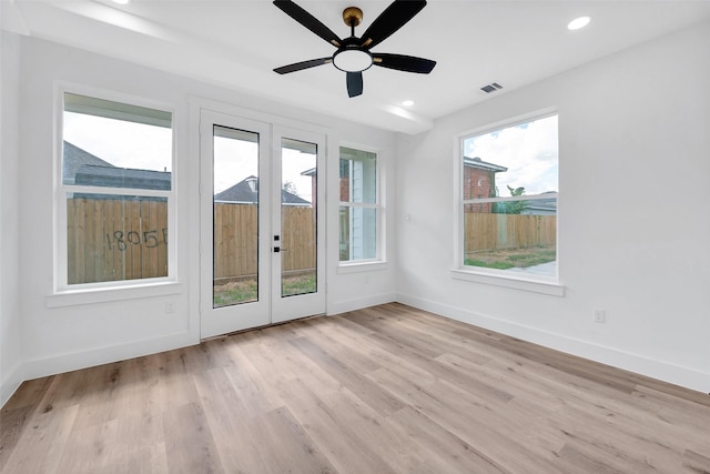 1805 Emir St Unit E, Houston, TX 77009 - unfurnished room featuring french doors, light wood finished floors, recessed lighting, and a ceiling fan